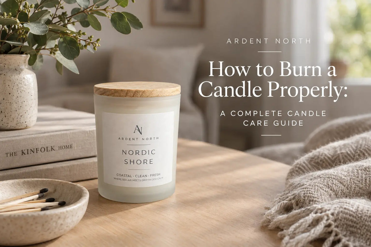 A candle sitting on an oak table